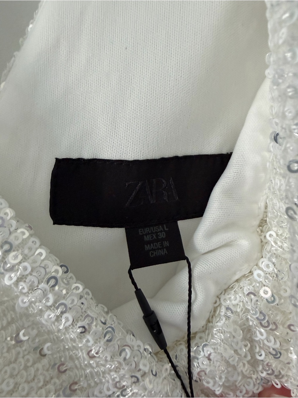 Zara White All Sequin Draped Neck Fitted Mini Dress Bridal Cocktail NWT Large - Picture 7 of 12